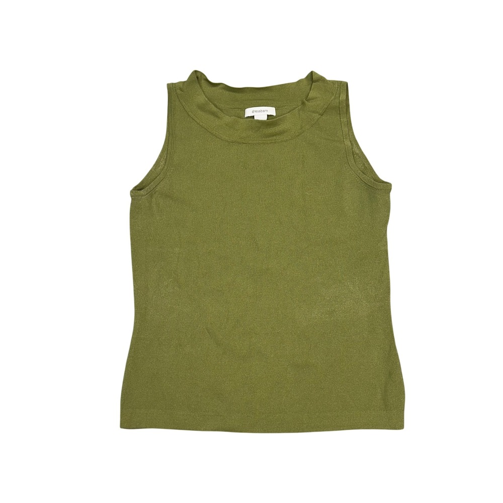 Dressbarn Womens Olive Green Mock Neck Sleeveless Knit Shell Sweater Tank Small